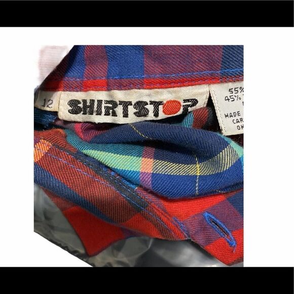 Vintage 80s Shirt Button Down Shirt Stop Plaid Chest Pockets Long Sleeve Blue 12 - Picture 12 of 13